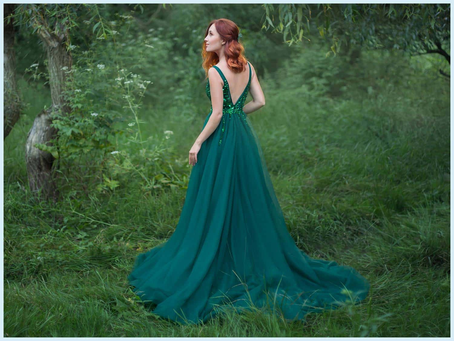 a woman in a green dress